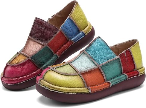 Loafers for Women Leather Round Toe Dress Shoes Casual Platform Colorful Comfortable Non Slip Slip-On Walking Shoes in Kuwait