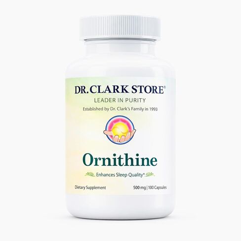 Dr Clark Ornithine Dietary Supplement - Gluten Free, Natural Sleep Aid, Promotes Protein Metabolism, Cleansing and Detoxification, 500mg, 100 Gelatin Capsules in Saudi Arabia