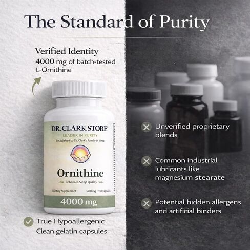 Dr Clark Ornithine Dietary Supplement - Gluten Free, Natural Sleep Aid, Promotes Protein Metabolism, Cleansing and Detoxification, 500mg, 100 Gelatin Capsules in Saudi Arabia