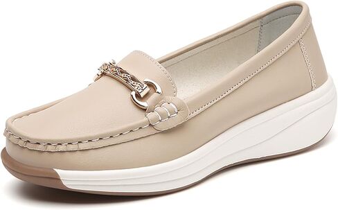 Women's Loafers Slip On Platform Shoes, Comfort Non-Slip Casual Work Shoes with Metal Buckle for Nurses, Teachers, Office Daily Wear in Kuwait