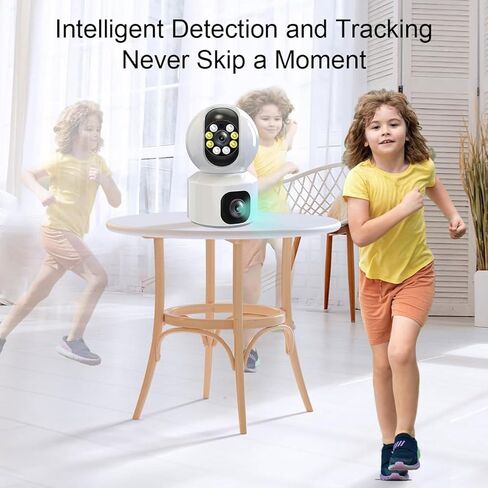 Security Cameras Indoor, Dual Lens Home Security Camera for Kids Pet Monitor, Wireless WiFi Camera Surveillance 360° Panorama, 2-Way Audio, Motion Tracking, IR Night Vision, Cloud & SD Card Storage in Kuwait