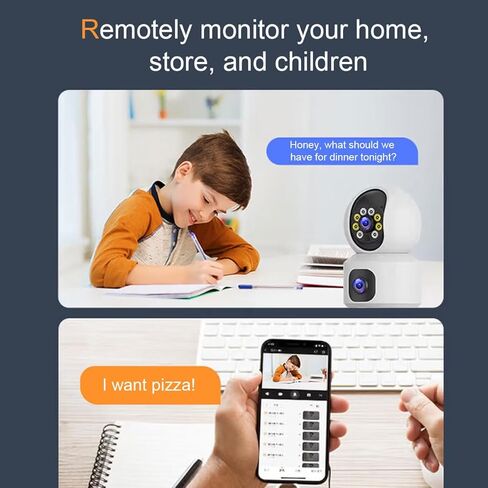 Security Cameras Indoor, Dual Lens Home Security Camera for Kids Pet Monitor, Wireless WiFi Camera Surveillance 360° Panorama, 2-Way Audio, Motion Tracking, IR Night Vision, Cloud & SD Card Storage in Kuwait