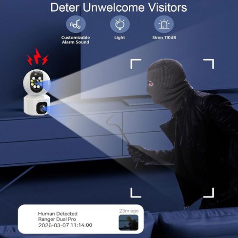 Security Cameras Indoor, Dual Lens Home Security Camera for Kids Pet Monitor, Wireless WiFi Camera Surveillance 360° Panorama, 2-Way Audio, Motion Tracking, IR Night Vision, Cloud & SD Card Storage in Kuwait