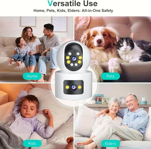 Security Cameras Indoor, Dual Lens Home Security Camera for Kids Pet Monitor, Wireless WiFi Camera Surveillance 360° Panorama, 2-Way Audio, Motion Tracking, IR Night Vision, Cloud & SD Card Storage in Kuwait