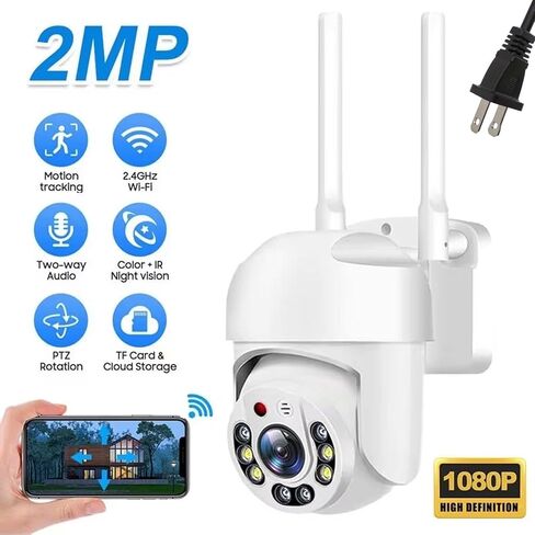 1pc Outdoor WiFi Security PTZ Camera, 360° View, Full-Color Night Vision on 2.4GHz WiF, Memory Card not Included(White 1.5") in Kuwait