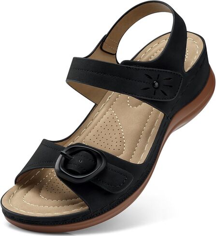 SHIBEVER Womens Wedge Sandals Comfortable: Buckle Ankle Strap Low Wedge Sandals Dressy Breathable Memory Foam Insole Casual Walking Summer Shoes in Kuwait