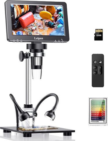 مجهر DM9H HDMI للعملات المعدنية مع شاشة IPS مقاس 7 بوصات، مجهر لحام تكبير 1200X، حامل أطول مقاس 8.5 بوصات، مكبر للعملات المعدنية مع بطاقة 32 جيجابايت، متوافق مع Windows/Mac/TV in Kuwait