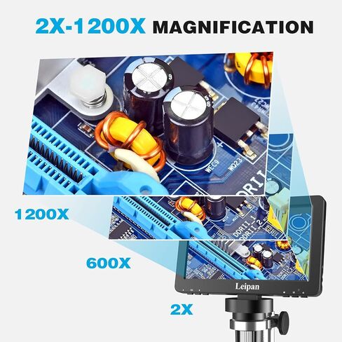 مجهر DM9H HDMI للعملات المعدنية مع شاشة IPS مقاس 7 بوصات، مجهر لحام تكبير 1200X، حامل أطول مقاس 8.5 بوصات، مكبر للعملات المعدنية مع بطاقة 32 جيجابايت، متوافق مع Windows/Mac/TV in Kuwait