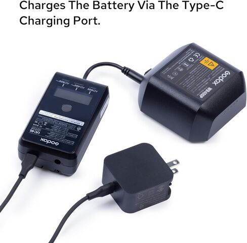 GODOX UC46 Battery Charger for Godox WB26 WB400P WB87B WB30 Battery, Suitable for AD400Pro AD400ProII AD600BMII AD600Pro AD600ProII AD800Pro Strobe Flash, with Type-C Charging Cable in Kuwait