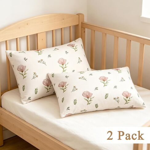 SWESEN 2 Pcak Toddler Pillow Case, 13x18 Toddler Pillowcase for Baby Girls, Soft Travel Pillow Case Cover with Envelope Closure, Floral (Pillowcase Only) in Kuwait