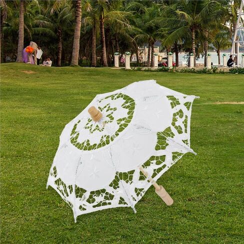 Wedding Lace Parasol Elegant Ivory Lace Wedding Parasol Vintage Bridal Umbrella Sunshade for Photoshoots and Women in Kuwait