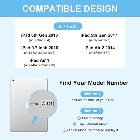حافظة لوحة مفاتيح IVEOPPE لجهاز iPad 9.7 بوصة، iPad الجيل السادس (2018)، الجيل الخامس (2017)، Air 1 (2013)/Air 2 (2014)، iPad Pro 9.7، لوحة تتبع متعددة اللمس، لوحة مفاتيح بلوتوث لاسلكية قابلة للفصل، قابلة لإعادة الشحن (أسود) in Kuwait