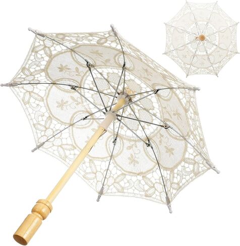 Wedding Lace Parasol Elegant Lace Parasol Wedding Umbrella Handheld Bridal Sunshade with Ergonomic Handle for Photography Tea Party Dress Up Events in Kuwait