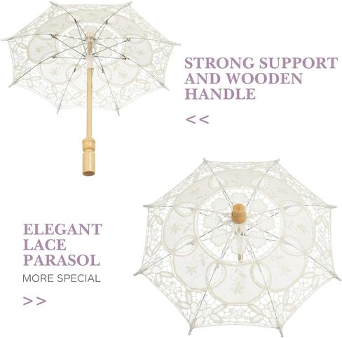 Wedding Lace Parasol Elegant Lace Parasol Wedding Umbrella Handheld Bridal Sunshade with Ergonomic Handle for Photography Tea Party Dress Up Events in Kuwait