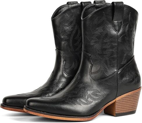 IUV Cowboy Boots for Women Ankle Cowgirl Booties Pointed Toe Western Short Chunky Classic Boot in Kuwait