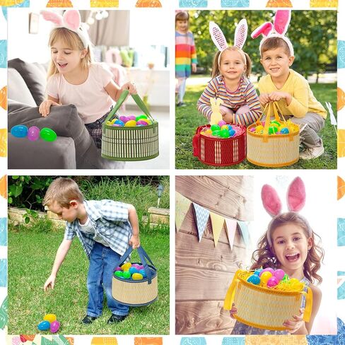 4Sets Large Easter Basket Easter Baskets for kids Foldable Easter Baskets with Handle Ribbon Cellophane Bags 12 Colorful Eggs for Easter Egg Hunt Baskets for Gifts Empty in Kuwait