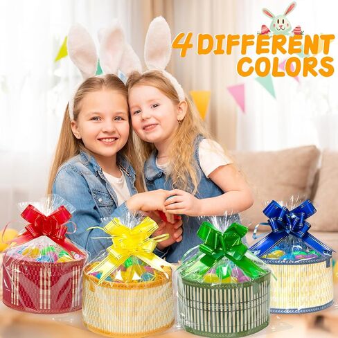 4Sets Large Easter Basket Easter Baskets for kids Foldable Easter Baskets with Handle Ribbon Cellophane Bags 12 Colorful Eggs for Easter Egg Hunt Baskets for Gifts Empty in Kuwait