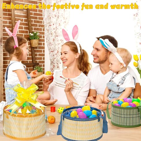 4Sets Large Easter Basket Easter Baskets for kids Foldable Easter Baskets with Handle Ribbon Cellophane Bags 12 Colorful Eggs for Easter Egg Hunt Baskets for Gifts Empty in Kuwait