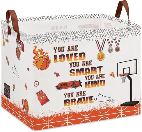 Basketball Storage Laundry Basket, Basketball Room Decor for Boys,Rectangular Easter Gift Bag Toy Box Shelf Basket,Sports Nursery Hamper for Kid in Kuwait