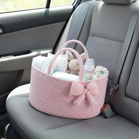 Hushee Pink Bow Baby Diaper Caddy Organizer Baby Gift Bag with Handle Nursery Diaper Basket Organizer for Newborn Boy and Girl Storage Bin for Diapers Wipes New Mom Gift in Kuwait