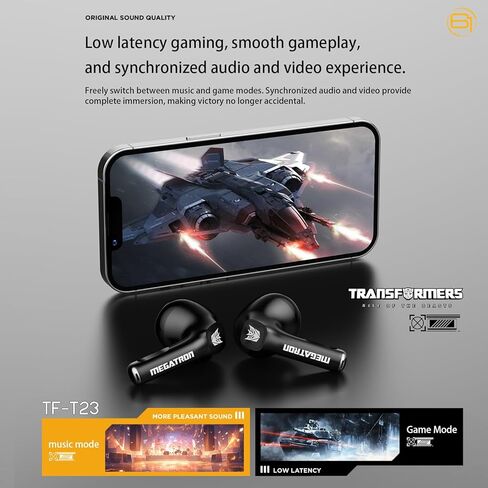 سماعات أذن بلوتوث لاسلكية ترانسفورمرز TF-T23 - حافظة مصنوعة من سبائك الزنك الممتازة ومصابيح تهوية RGB، وضع الألعاب، مكبر صوت 13 مم، صوت جهير عميق، عمر بطارية طويل، شحن سريع من النوع C (أصفر نحلة) in Kuwait
