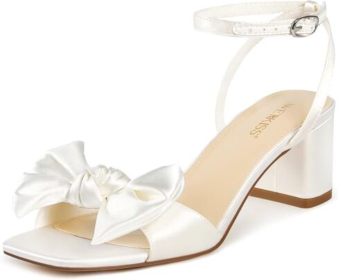 wetkiss Bow Knot Heeled Sandals for Women 2026, Women's Ankle Strappy Chunky Block Low Heels with Square Open Toe, Comfortable Bow Heels for Wedding Bridal Guest Graduation Party Fashion in Kuwait