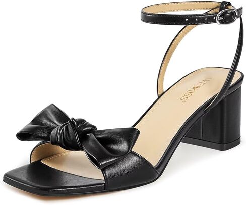 wetkiss Bow Knot Heeled Sandals for Women 2026, Women's Ankle Strappy Chunky Block Low Heels with Square Open Toe, Comfortable Bow Heels for Wedding Bridal Guest Graduation Party Fashion in Saudi Arabia