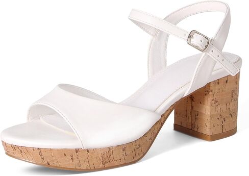 Marc Ford Platform Heels for Women Low Chunky Block Heels with Buckle Ankle Strap Heeled Sandals Open Toe Summer Vacation Essentials Trendy Shoe Resort Wears in Saudi Arabia