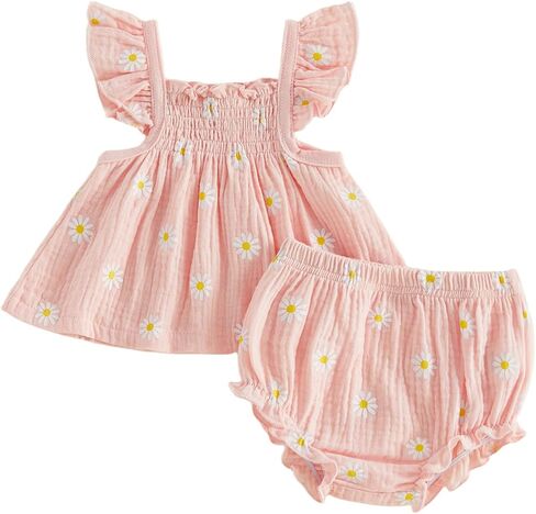Twopumpkin Baby Summer Clothes Girl 0 3 6 9 12 18 Month Daisy Outfits Cute Smocked Top Bloomer Bummies Shorts Sets in Saudi Arabia