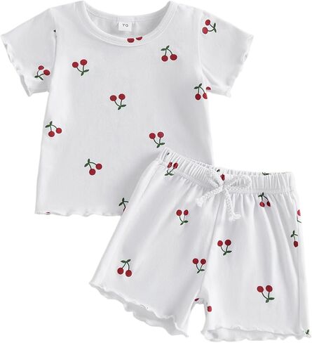 Lefyira Baby Girl Summer Clothes Strawberry Print Top Shorts Set Short Sleeve Shirt Ruffle Bloomers Toddler Birthday Outfit in Kuwait