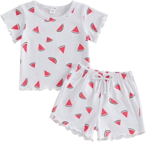 Lefyira Baby Girl Summer Clothes Strawberry Print Top Shorts Set Short Sleeve Shirt Ruffle Bloomers Toddler Birthday Outfit in Kuwait