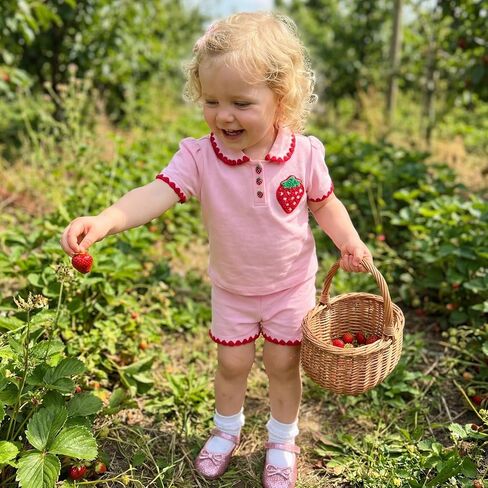 Lefyira Baby Girl Summer Clothes Strawberry Print Top Shorts Set Short Sleeve Shirt Ruffle Bloomers Toddler Birthday Outfit in Kuwait