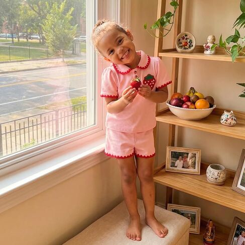Lefyira Baby Girl Summer Clothes Strawberry Print Top Shorts Set Short Sleeve Shirt Ruffle Bloomers Toddler Birthday Outfit in Kuwait