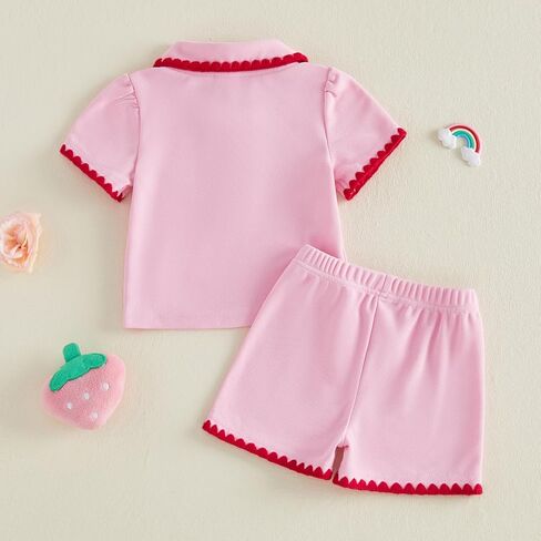 Lefyira Baby Girl Summer Clothes Strawberry Print Top Shorts Set Short Sleeve Shirt Ruffle Bloomers Toddler Birthday Outfit in Kuwait