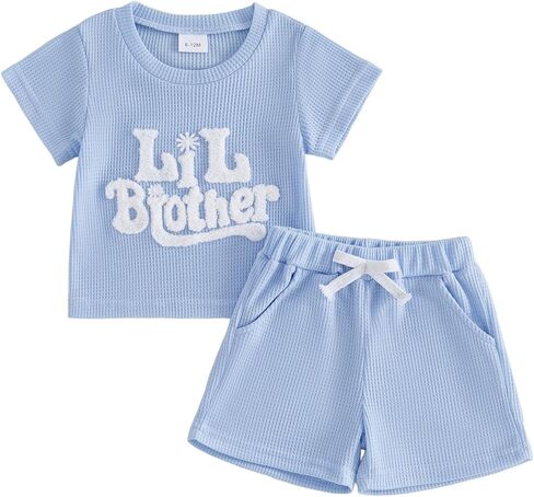 Big Sister Outfits Toddler Girls Summer Outfits Short Sleeve Letters Embroidery Striped Shirts Tops and Shorts Set in Saudi Arabia