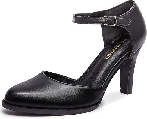 Womens Pumps Chunky High Heels 3.54 Inch Closed Pointed Toe Ankle Strap Vintage Party Wedding D'Orsay Dress Shoes in Kuwait
