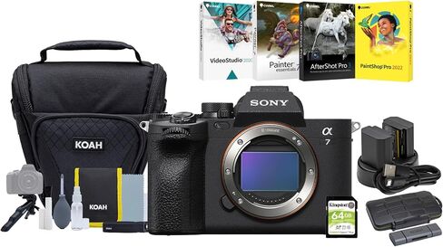 مجموعة كاميرا Sony Alpha 7 IV ذات الإطار الكامل غير المرايا القابلة للتبديل (الهيكل فقط) مع بطارية وشاحن مزدوج (عبوة من قطعتين) ، حقيبة كاميرا ، جناح برمجيات ، بطاقة ذاكرة وحقيبة حمل (7 عناصر) in Kuwait