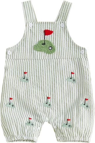 Baby Boy Summer Outfit Embroidery Bubble Romper Striped Sleeveless Onesie Bodysuit Overalls Newborn Boy Clothes in Saudi Arabia