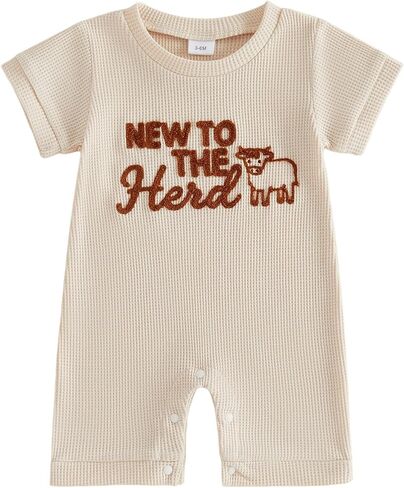 Newborn Baby Boy Summer Outfit Romper Letter Embroidery Short Sleeve Jumpsuit Bodysuit Cute Infant Waffle Clothes in Kuwait
