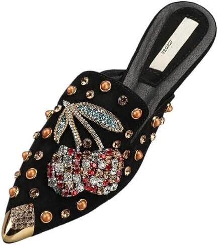 Mules for Women Flats Comfortable Soft Memory Foam Insole Cherry Pointed Rivet Mule Shoes in Kuwait