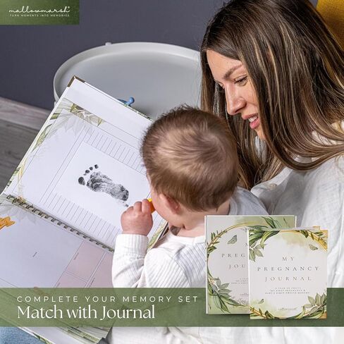 دفتر يومية الحمل من MallowMarsh™‎ لمدة 40 أسبوعًا مع معالم السنة الأولى للطفل + وسادة حبر ليد الطفل وبصمات أقدامه - كتاب ذكريات الحمل للأمهات لأول مرة - تذكار الحمل وهدية الأم الجديدة in Kuwait