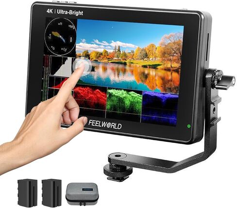 FEELWORLD LUT7 7 Inch Camera Field Monitor 2200nits 1920x1200 Touch Screen + Dual F750 Battery HDMI Mini Cords+Carry Case Compatible for DSLR Cameras,Mirrorless Camera in Kuwait