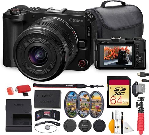Canon EOS R50 V Mirrorless Camera with 14-30mm f/4-6.3 Lens Bundle | 24.2MP APS-C Sensor & Dual Pixel CMOS AF II | Ideal for Content Creation & Everyday Photography + 64GB Card + Bag + More in Kuwait