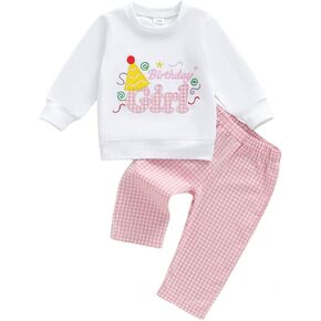 Toddler Baby Girl Birthday Outfits It's My Birthday Sweatshirt Tops and Pants 2Pcs Set Waffle Fall Winter Clohtes in Kuwait
