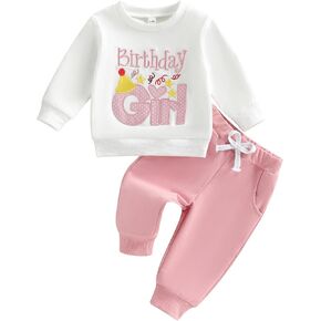 Toddler Baby Girl Birthday Outfits It's My Birthday Sweatshirt Tops and Pants 2Pcs Set Waffle Fall Winter Clohtes in Saudi Arabia