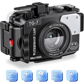 غلاف كاميرا تحت الماء بطول 60 مترًا/195 قدمًا من Searogs لهاتف Olympus TG-7 - حافظة مقاومة للماء بخيط 52 مم و67 مم، منافذ ألياف بصرية مزدوجة، كشف التسرب، لوحة تثبيت من الفولاذ المقاوم للصدأ (TG-7-أسود) in Kuwait