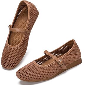 Buyrew Women's Mary Jane Flats حذاء باليه شبكي قابل للتنفس بمقدمة مربعة مع دعم قوس قابل للغسل وغير قابل للانزلاق حذاء كاجوال للعمل والمكتب in Kuwait