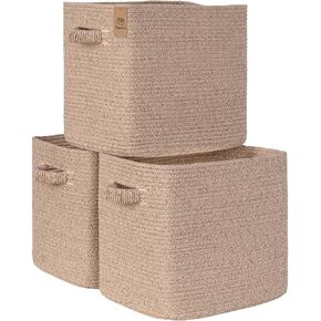 15×13 Inch Storage Cubes, 3 Pack Cube Storage Bins for Organizing, Cotton Rope Woven Baskets for Shelves, Bathroom, Kids Room, Closets, Baby Nursery in Kuwait