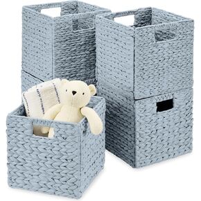 Best Choice Products 10.5x10.5in Pack of 5 Cube Storage Baskets, Water Hyacinth Multipurpose Collapsible Organizers, Handwoven Toy Storage Totes for Kids Room, Nursery & Living Room - Sage in Kuwait