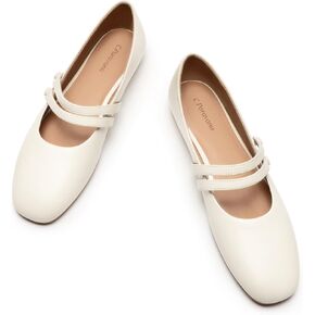 C.Paravano Genuine Leather Women's Flats | Mary Jane Flats | Square Toe Shoes | Dress Shoes with Straps in Kuwait